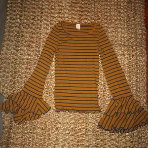 Free People Yellow and Blue Striped Long-sleeve